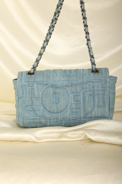 Extremely Rare 2016 Chanel Denim Perfume Embroidered Medium Flap