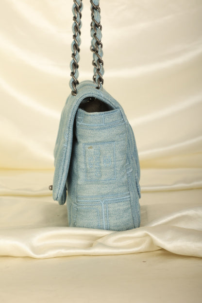 Extremely Rare 2016 Chanel Denim Perfume Embroidered Medium Flap