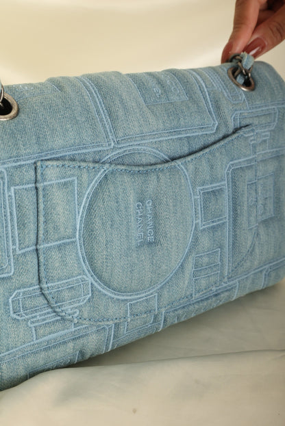 Extremely Rare 2016 Chanel Denim Perfume Embroidered Medium Flap
