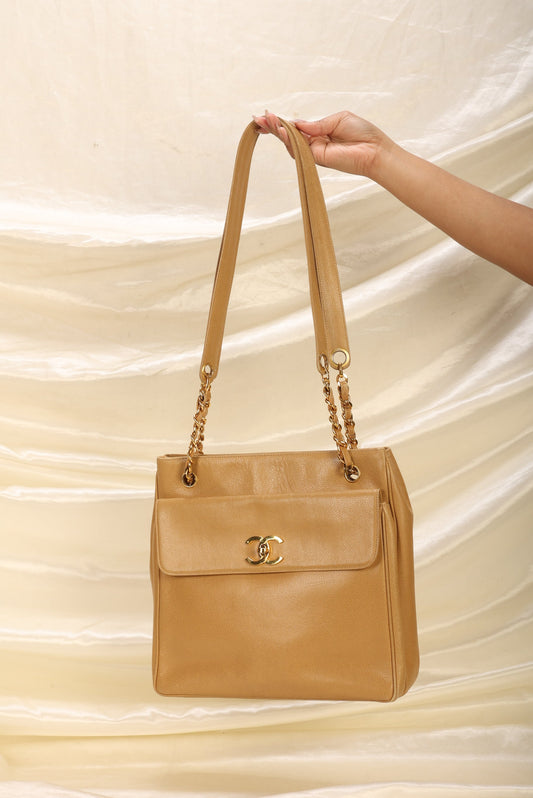 Chanel Caviar Double Sided Turnlock Tote