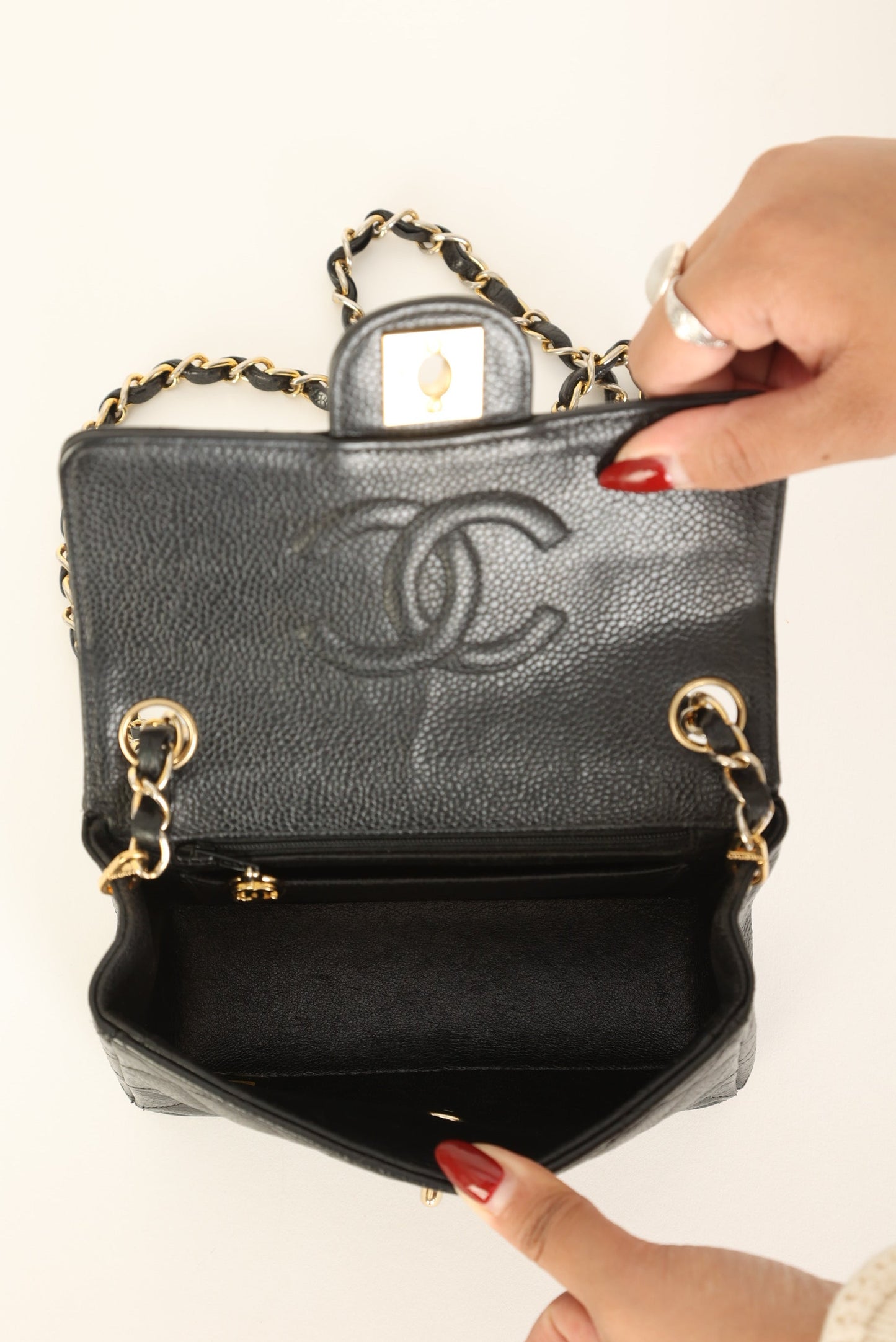 Extremely Rare Chanel 2004 Caviar 24K Mini Square Flap