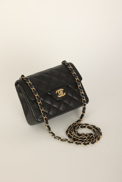 Extremely Rare Chanel 2004 Caviar 24K Mini Square Flap
