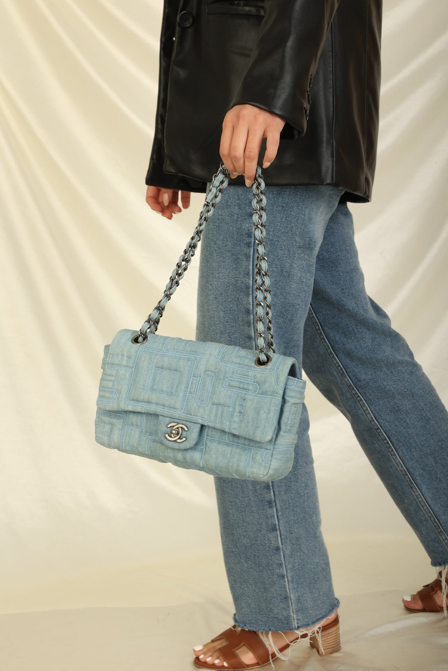 Extremely Rare 2016 Chanel Denim Perfume Embroidered Medium Flap