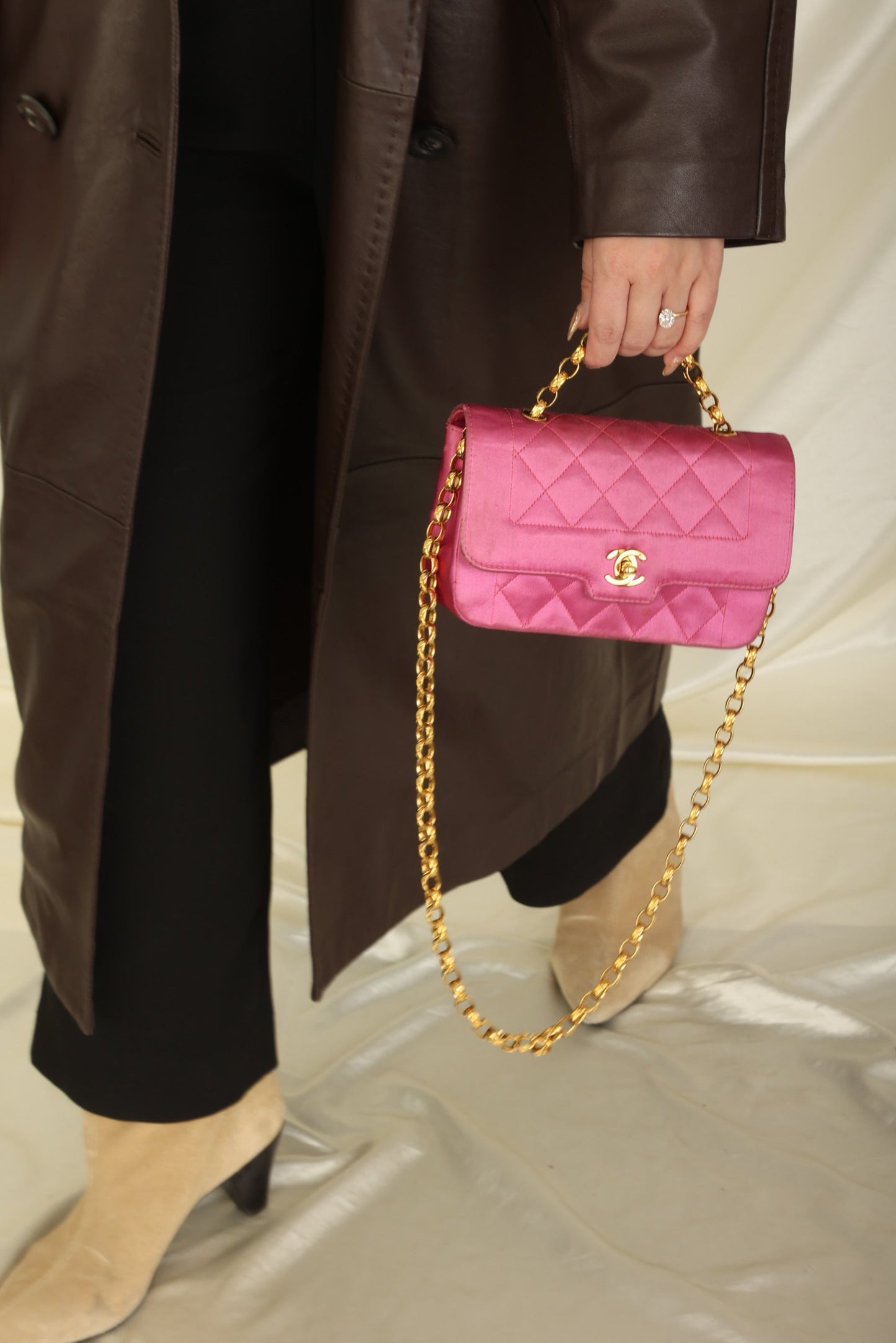 Extremely Rare Chanel 1989 Satin Bijoux Chain Mini Diana