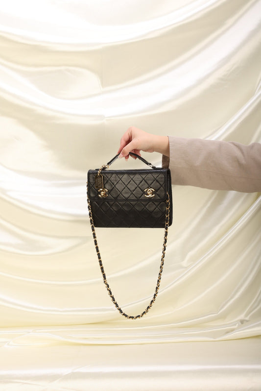 Extremely Rare Chanel 1989 Lambskin Double Turnlock Briefcase Bag