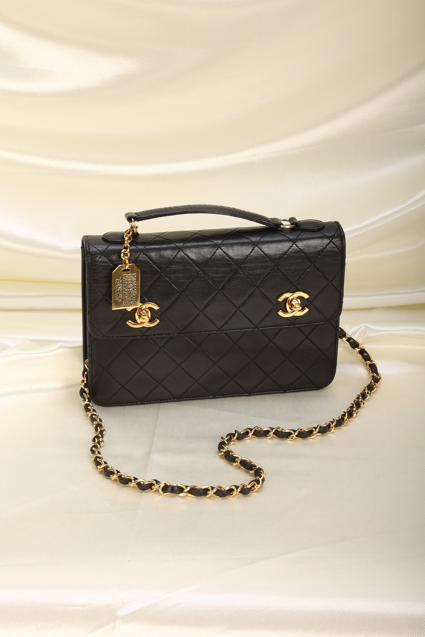 Extremely Rare Chanel 1989 Lambskin Double Turnlock Briefcase Bag