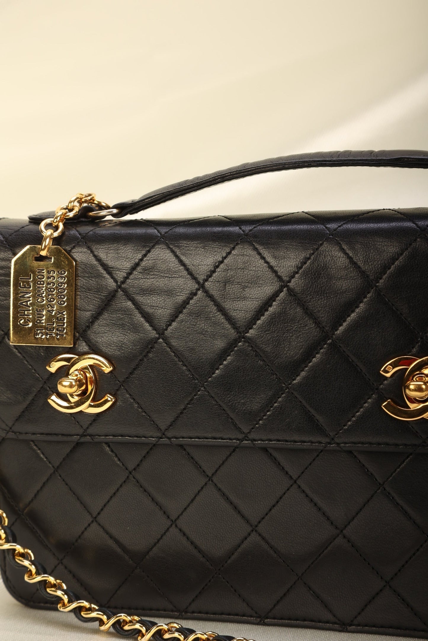 Extremely Rare Chanel 1989 Lambskin Double Turnlock Briefcase Bag