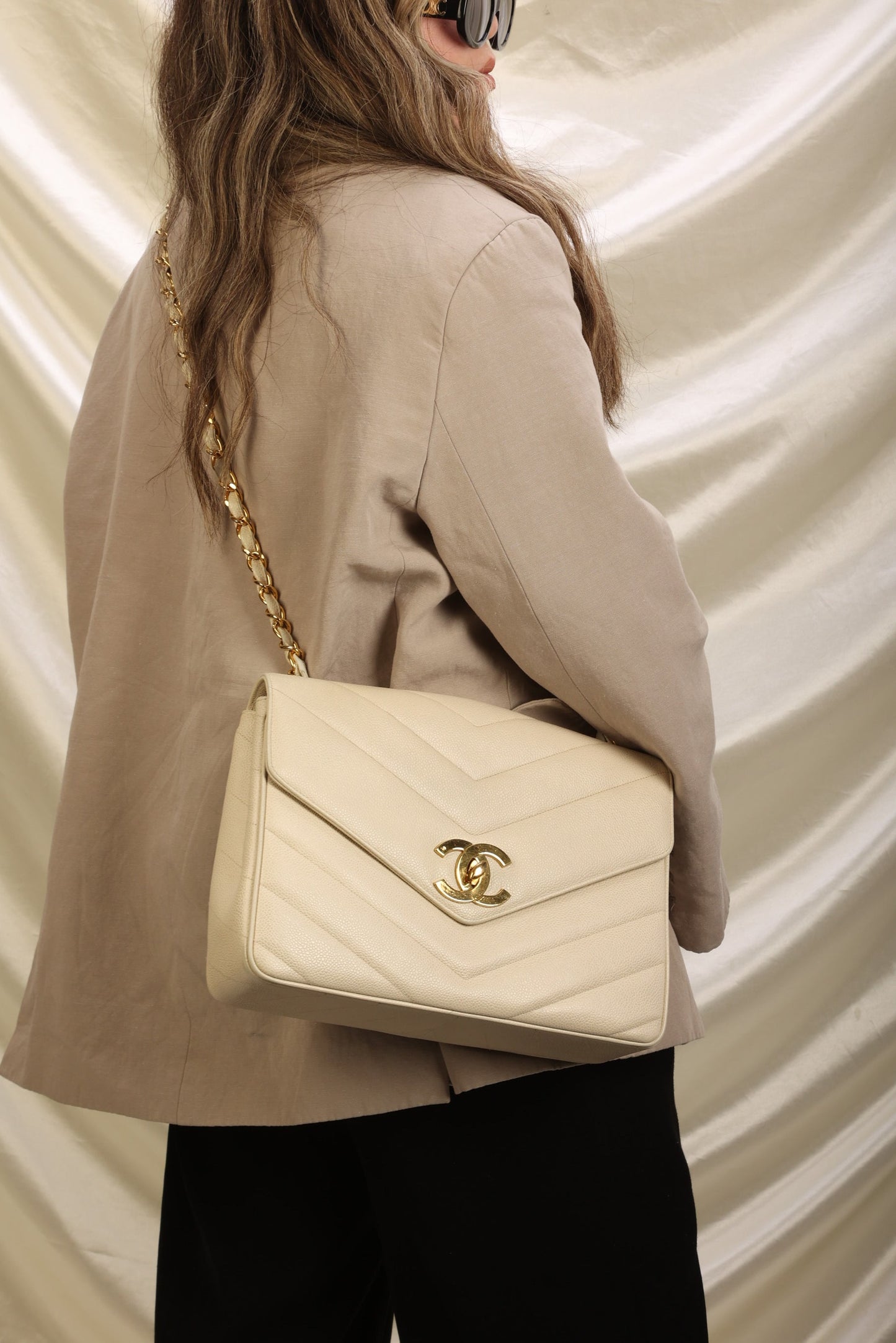 Chanel 1994 Caviar Chevron Jumbo Flap