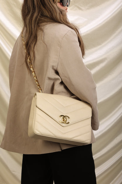 Chanel 1994 Caviar Chevron Jumbo Flap