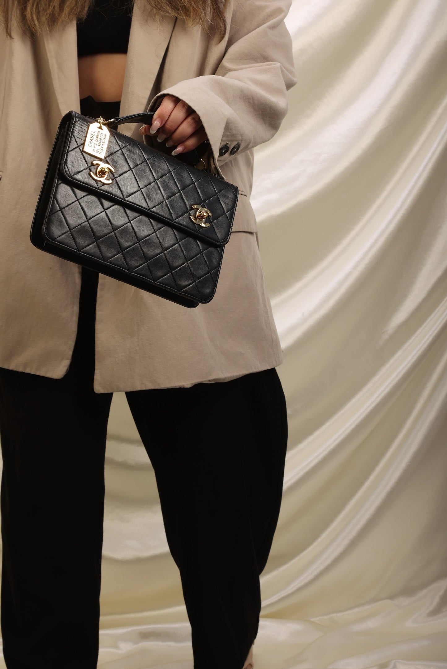 Extremely Rare Chanel 1989 Lambskin Double Turnlock Briefcase Bag
