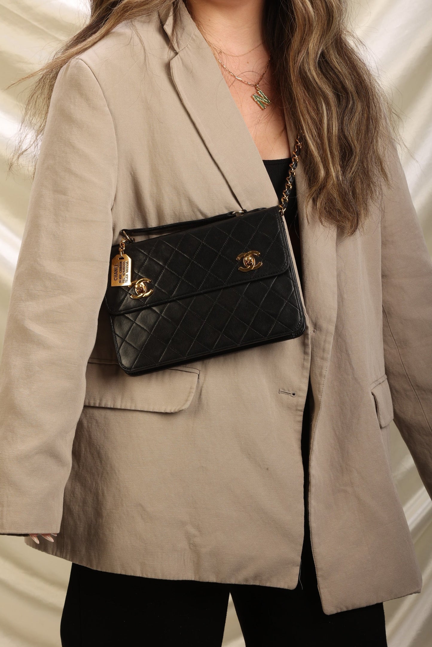 Extremely Rare Chanel 1989 Lambskin Double Turnlock Briefcase Bag
