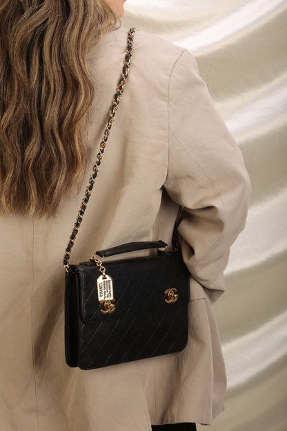Extremely Rare Chanel 1989 Lambskin Double Turnlock Briefcase Bag