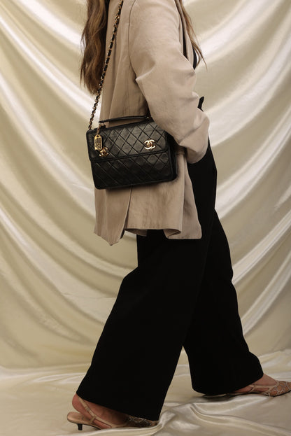 Extremely Rare Chanel 1989 Lambskin Double Turnlock Briefcase Bag