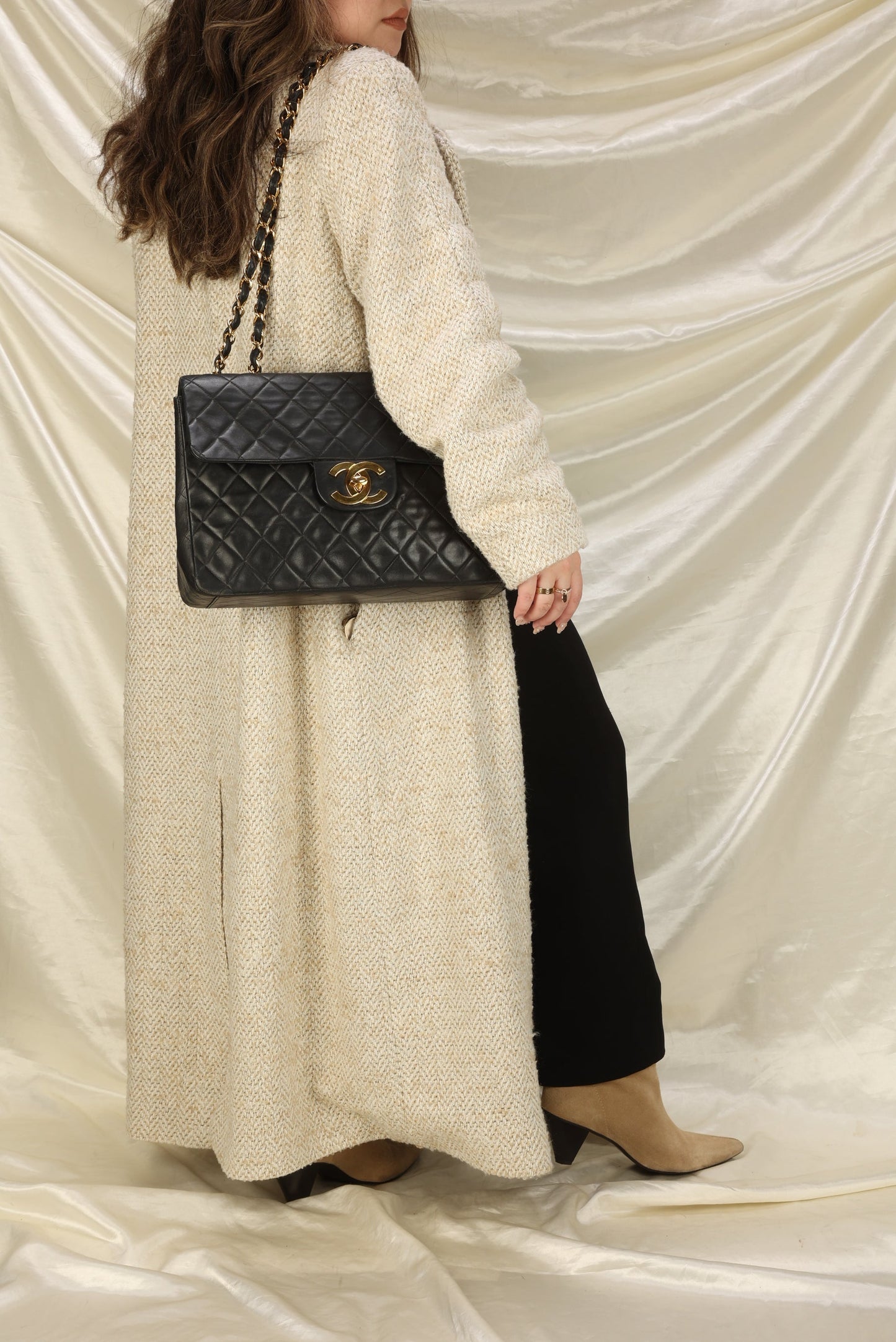 Chanel XL Logo Lambskin Jumbo Flap