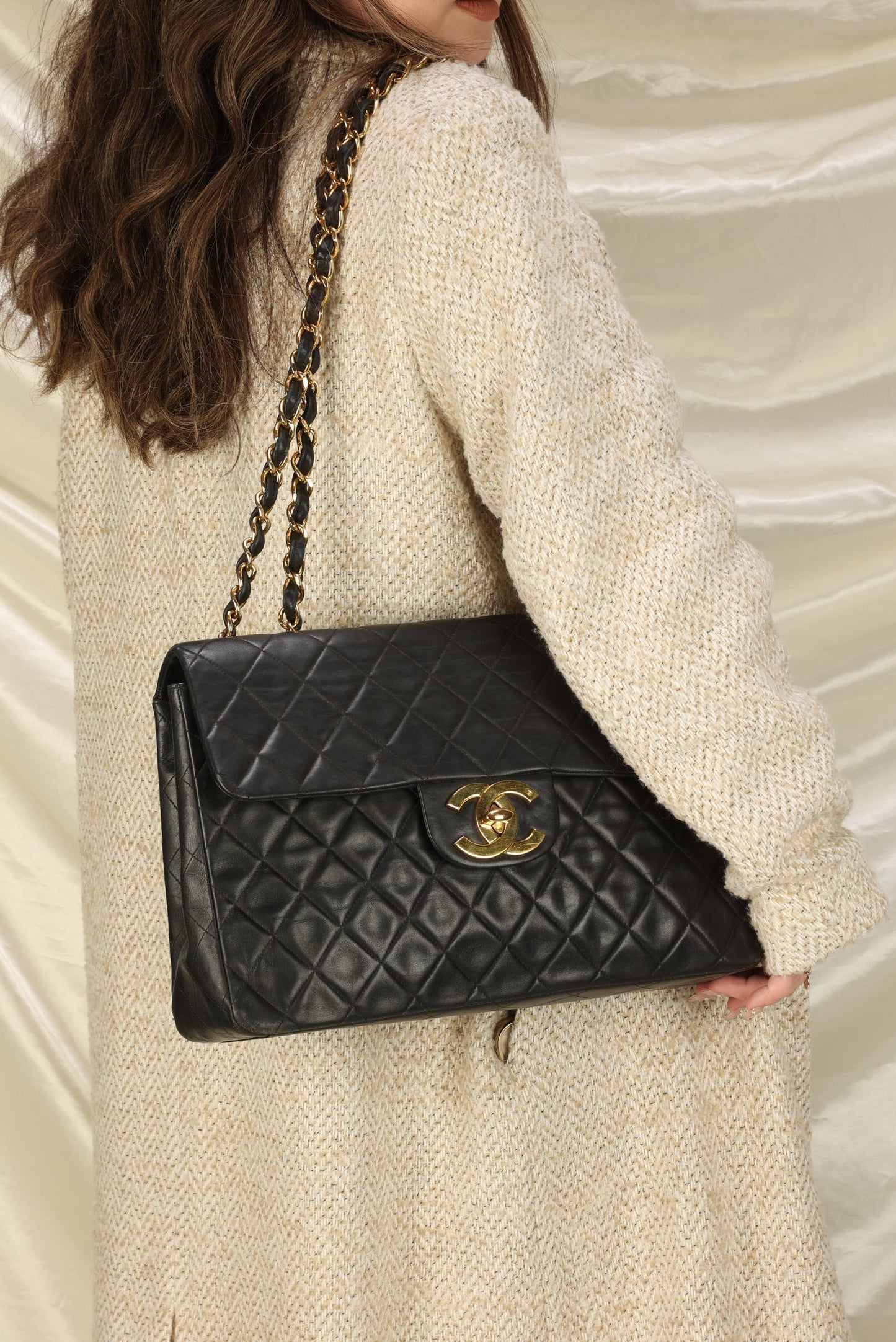 Chanel XL Logo Lambskin Jumbo Flap