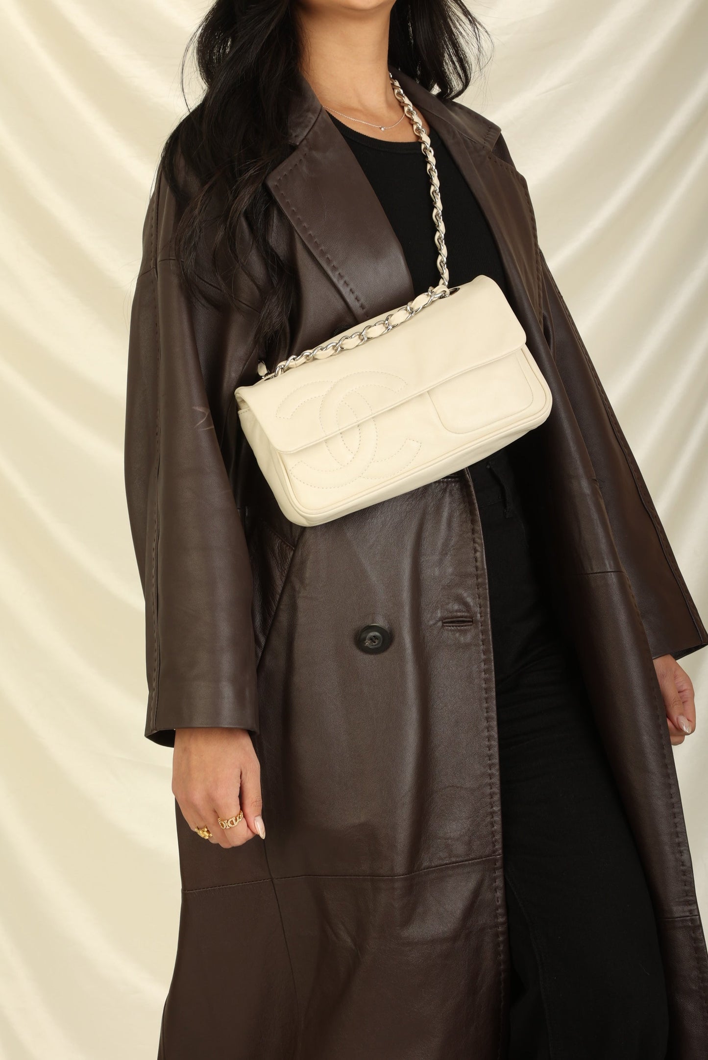 Chanel 2006 Calfskin Diagonal CC Flap Bag