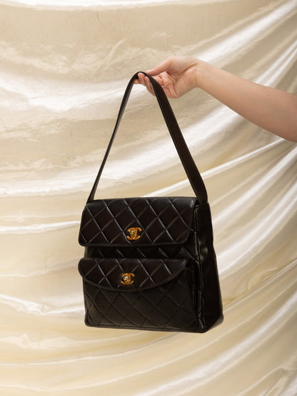 Extremely Rare Chanel Lambskin Double Turnlock Shoulder Bag
