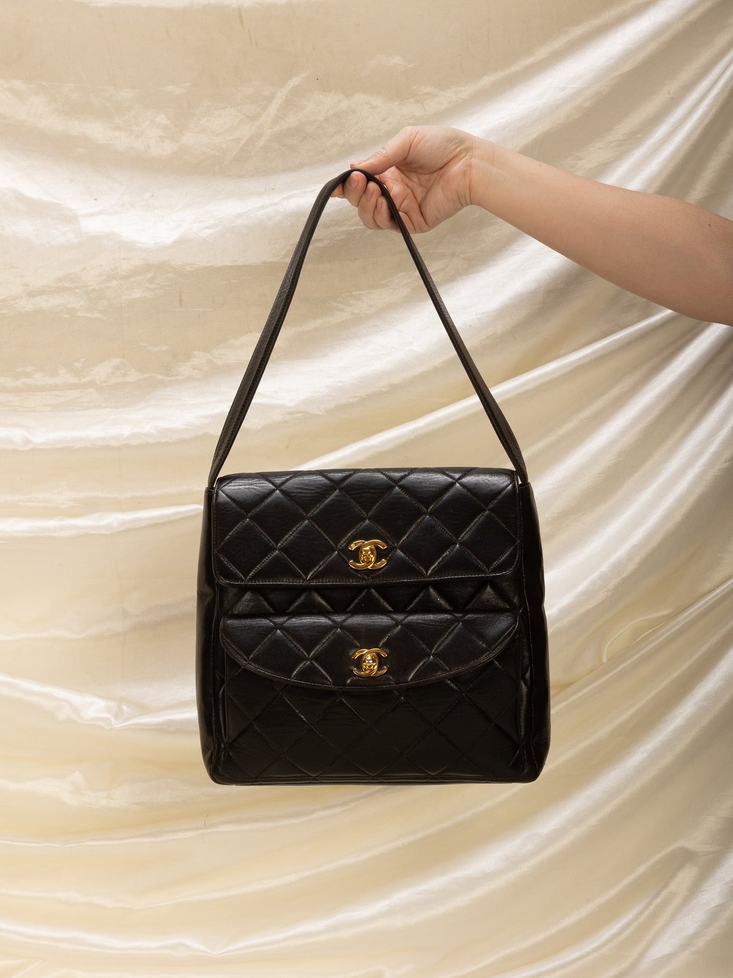 Extremely Rare Chanel Lambskin Double Turnlock Shoulder Bag