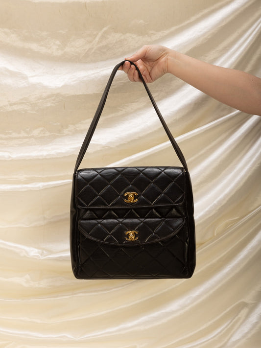 Extremely Rare Chanel Lambskin Double Turnlock Shoulder Bag