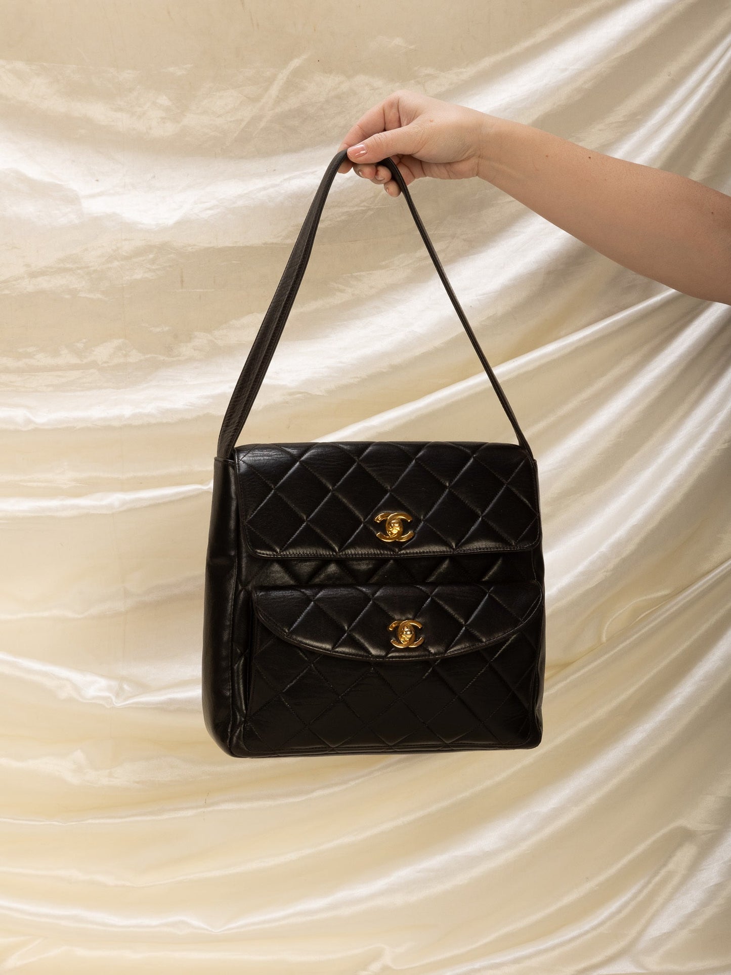 Extremely Rare Chanel Lambskin Double Turnlock Shoulder Bag