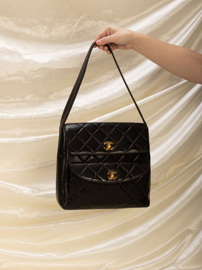 Extremely Rare Chanel Lambskin Double Turnlock Shoulder Bag