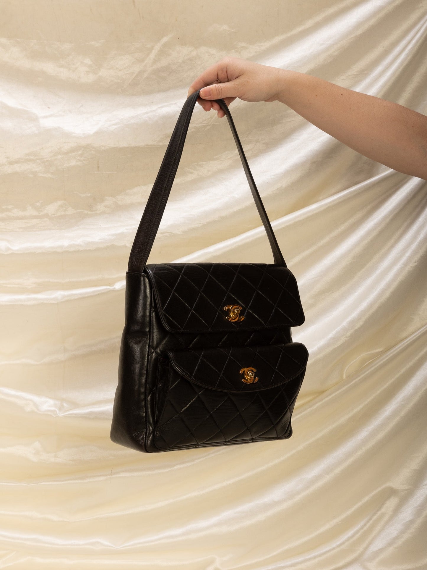 Extremely Rare Chanel Lambskin Double Turnlock Shoulder Bag