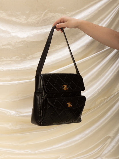 Extremely Rare Chanel Lambskin Double Turnlock Shoulder Bag