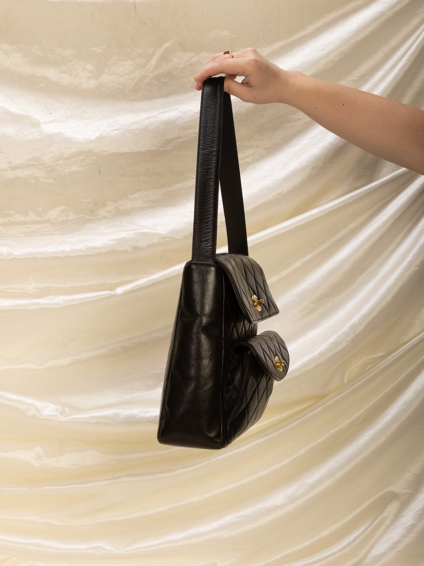 Extremely Rare Chanel Lambskin Double Turnlock Shoulder Bag