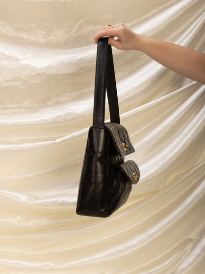 Extremely Rare Chanel Lambskin Double Turnlock Shoulder Bag