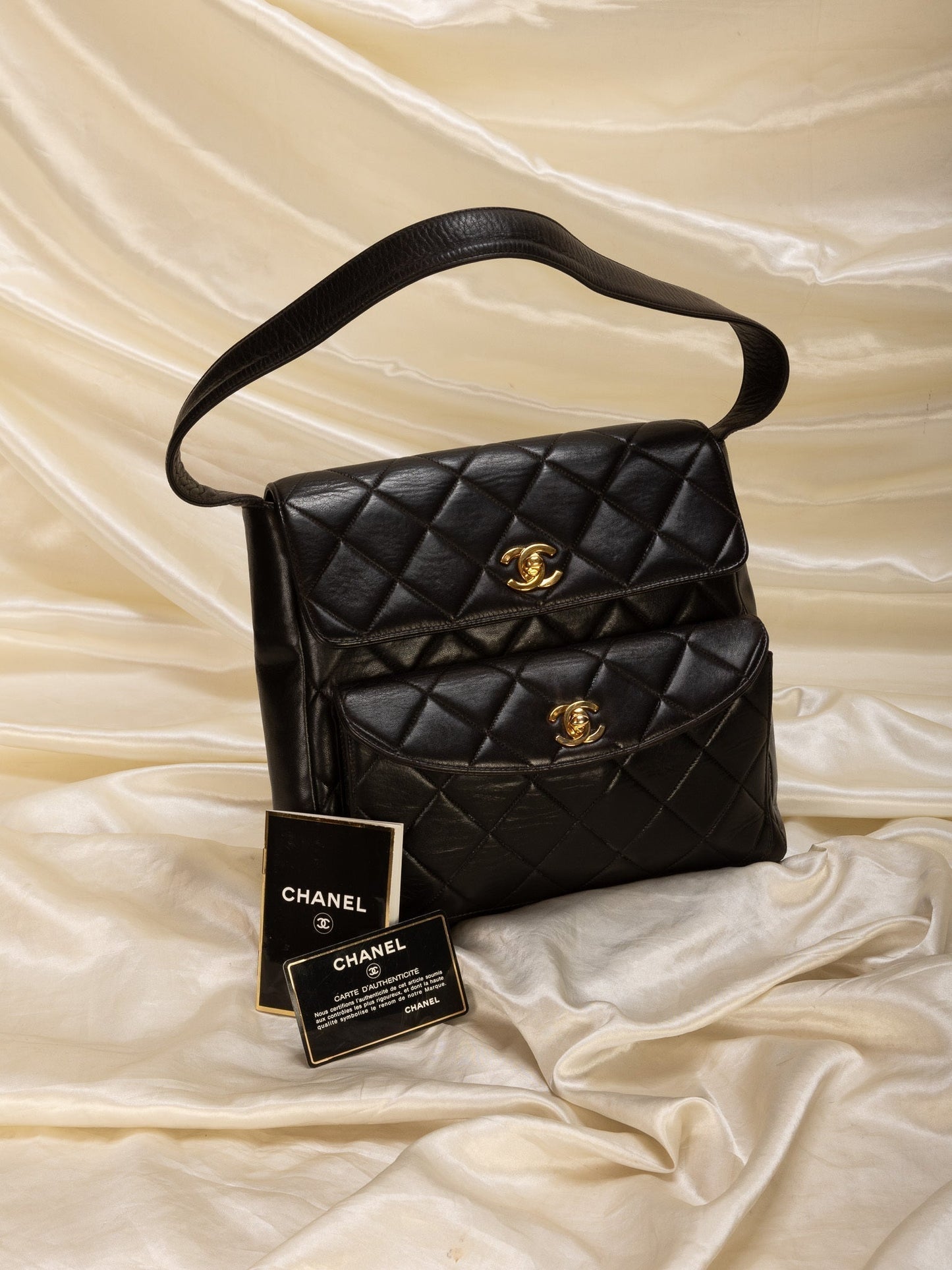 Extremely Rare Chanel Lambskin Double Turnlock Shoulder Bag