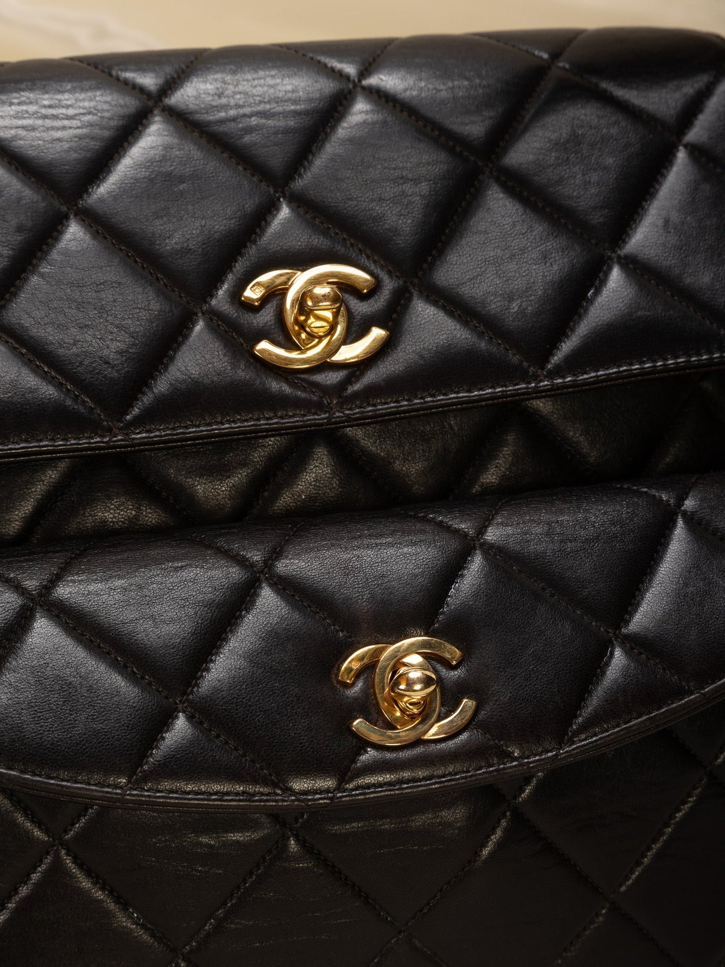 Extremely Rare Chanel Lambskin Double Turnlock Shoulder Bag