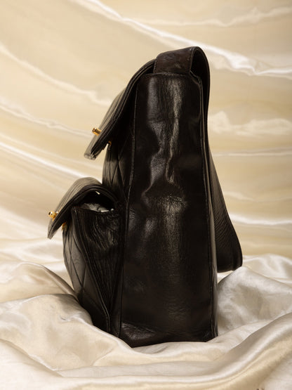 Extremely Rare Chanel Lambskin Double Turnlock Shoulder Bag