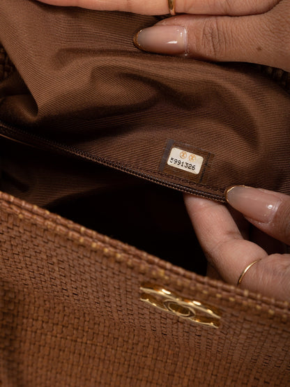 Extremely Rare Chanel Straw Raffia Turnlock Tote