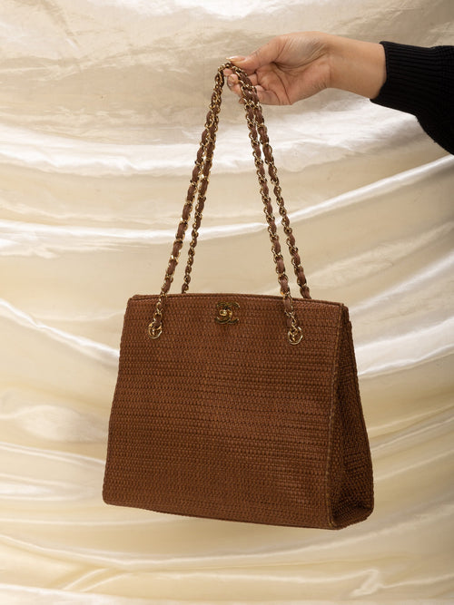 Extremely Rare Chanel Straw Raffia Turnlock Tote