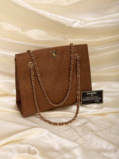 Extremely Rare Chanel Straw Raffia Turnlock Tote