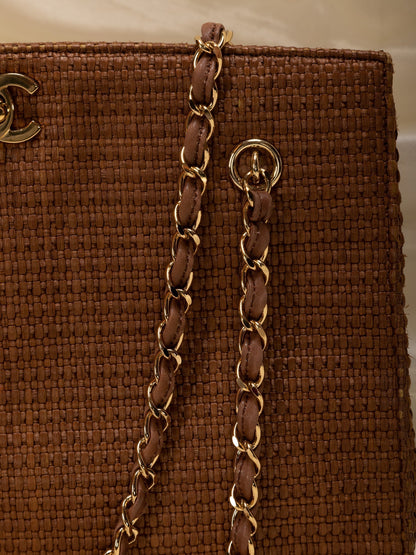 Extremely Rare Chanel Straw Raffia Turnlock Tote