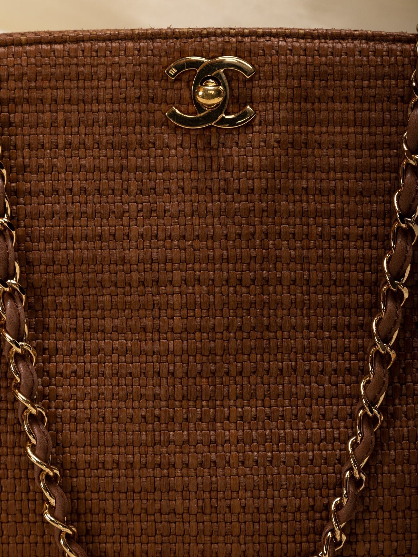 Extremely Rare Chanel Straw Raffia Turnlock Tote