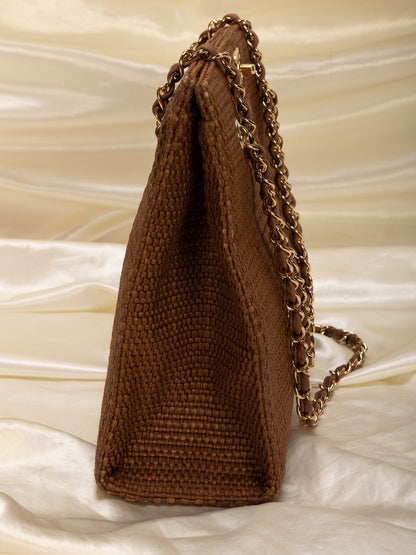 Extremely Rare Chanel Straw Raffia Turnlock Tote
