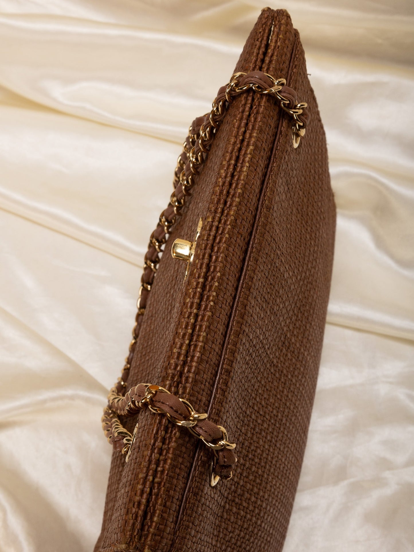 Extremely Rare Chanel Straw Raffia Turnlock Tote