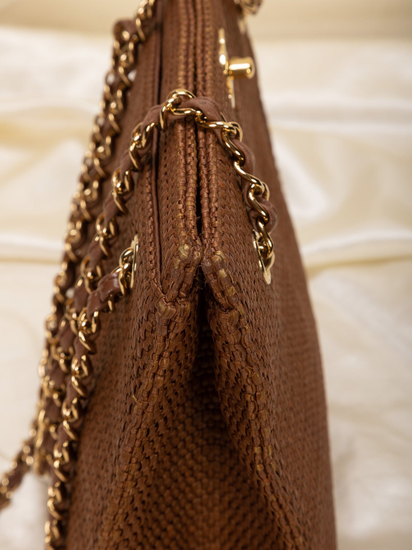 Extremely Rare Chanel Straw Raffia Turnlock Tote