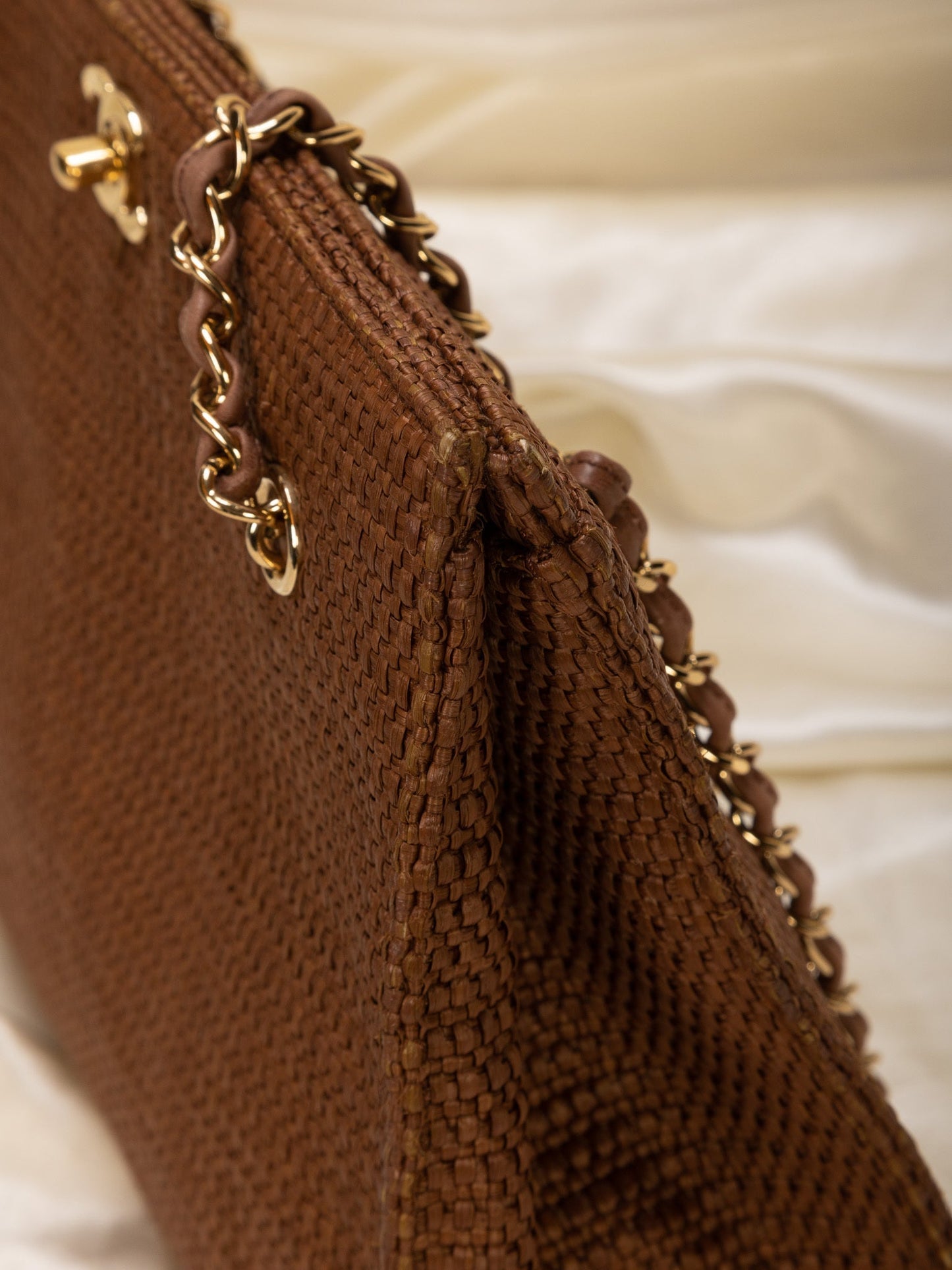Extremely Rare Chanel Straw Raffia Turnlock Tote
