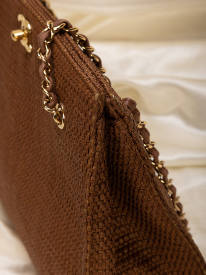 Extremely Rare Chanel Straw Raffia Turnlock Tote