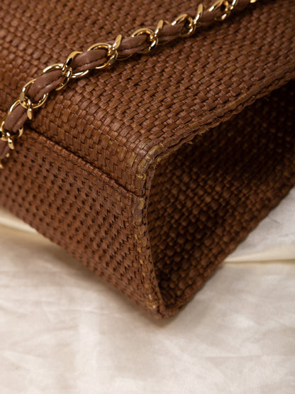 Extremely Rare Chanel Straw Raffia Turnlock Tote