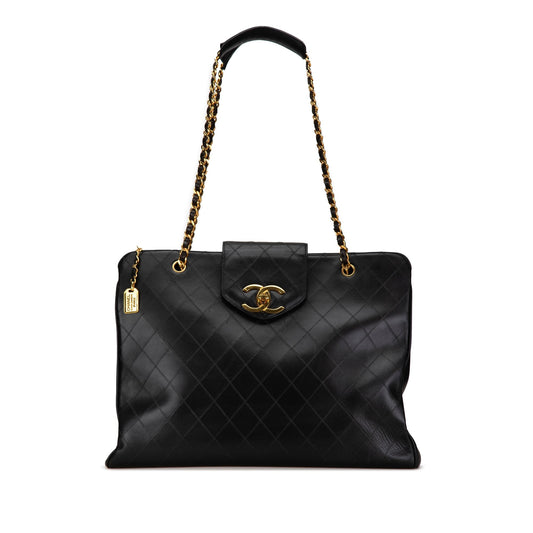 Black Chanel XL Quilted Calfskin Supermodel Weekender Tote Travel Bag
