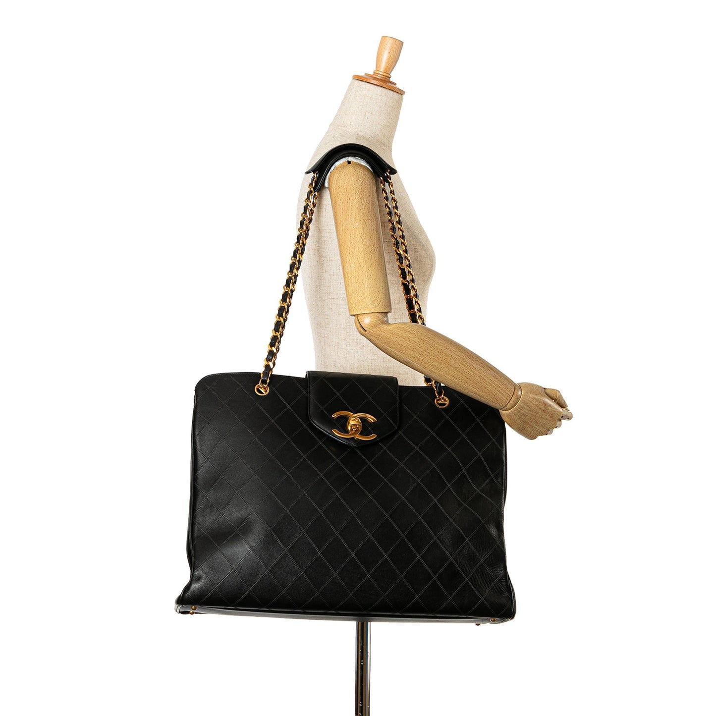 Black Chanel XL Quilted Calfskin Supermodel Weekender Tote Travel Bag