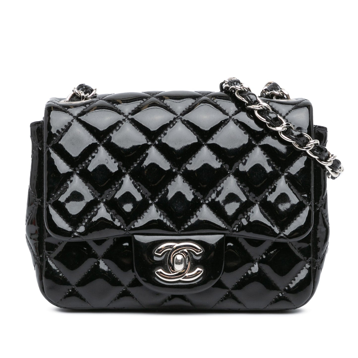 Black Chanel Mini Square Classic Patent Single Flap Crossbody Bag