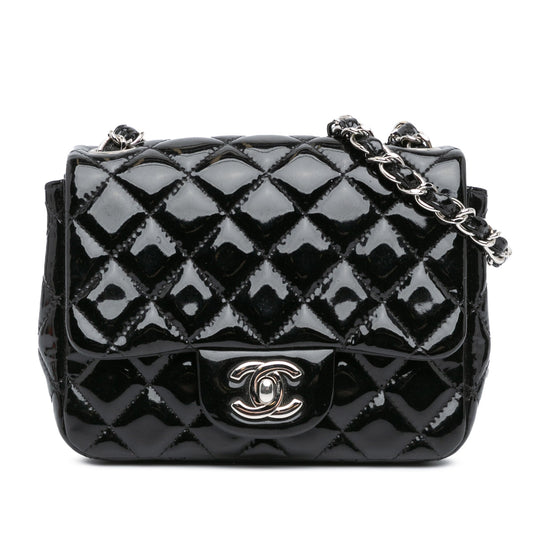 Black Chanel Mini Square Classic Patent Single Flap Crossbody Bag