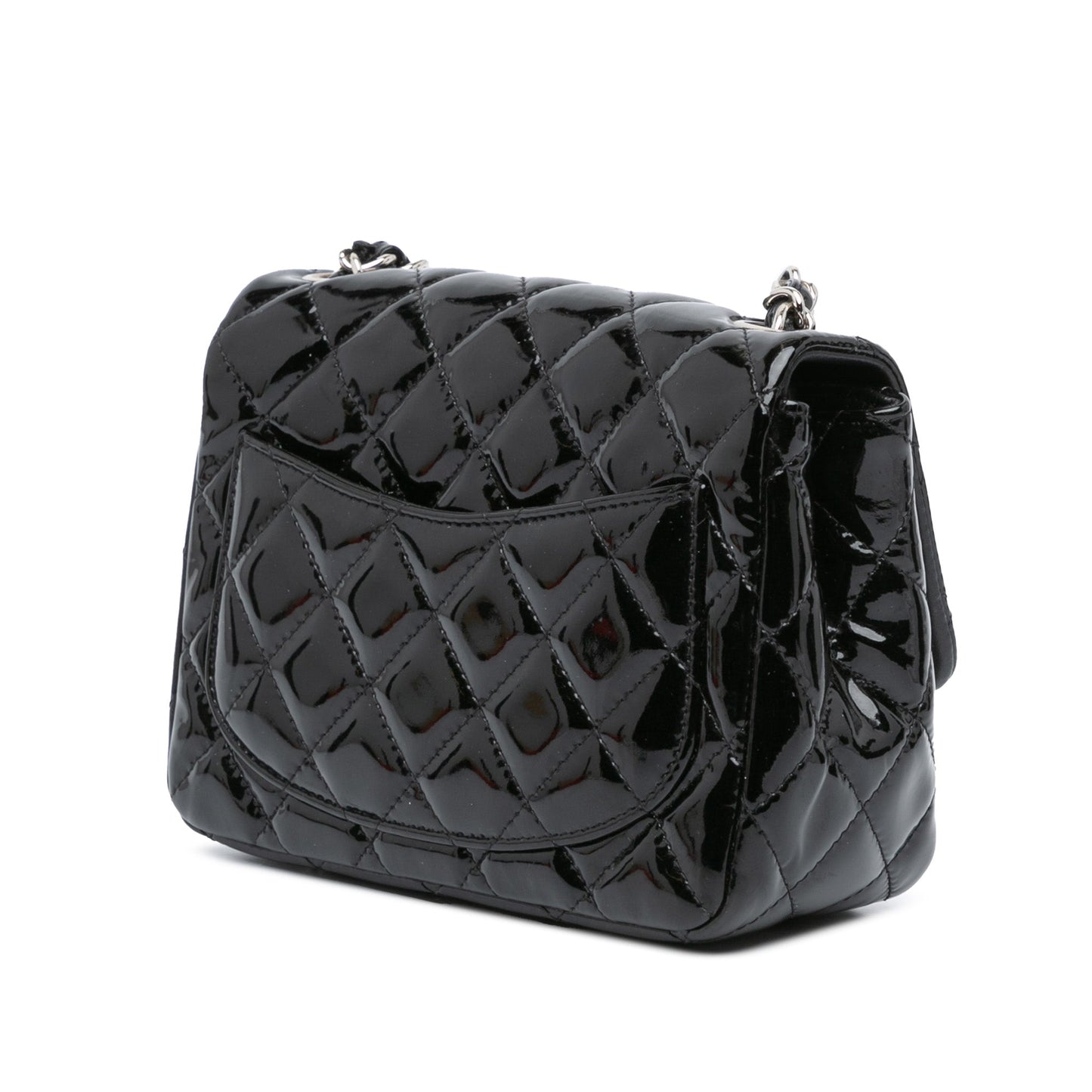 Black Chanel Mini Square Classic Patent Single Flap Crossbody Bag