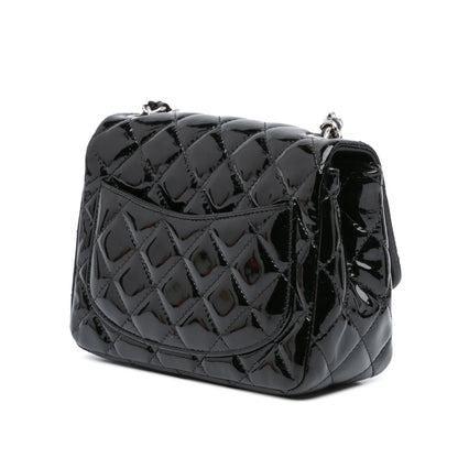 Black Chanel Mini Square Classic Patent Single Flap Crossbody Bag