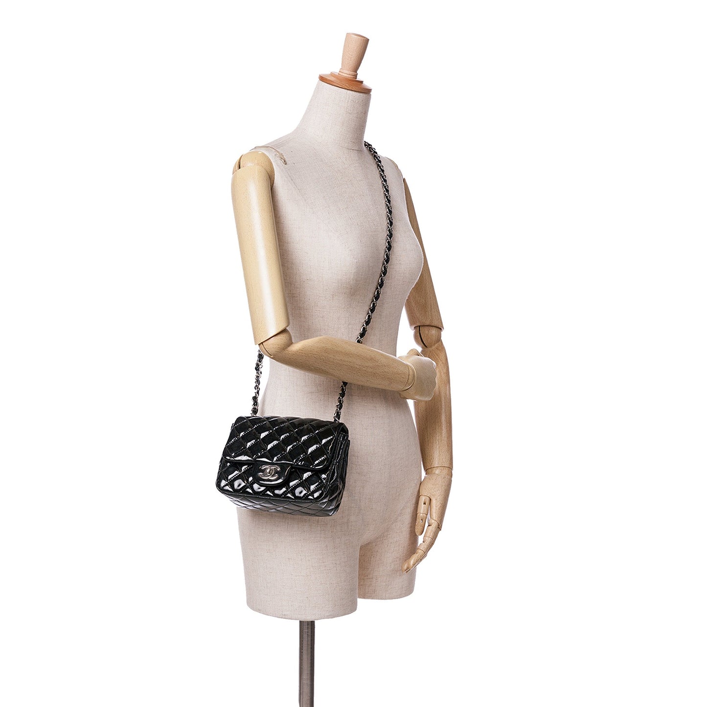 Black Chanel Mini Square Classic Patent Single Flap Crossbody Bag